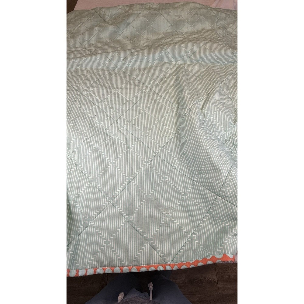Handmade Baby Quilt Blanket Aqua Orange Geometric Patchwork 45x56 Cotton - Picture 4 of 5